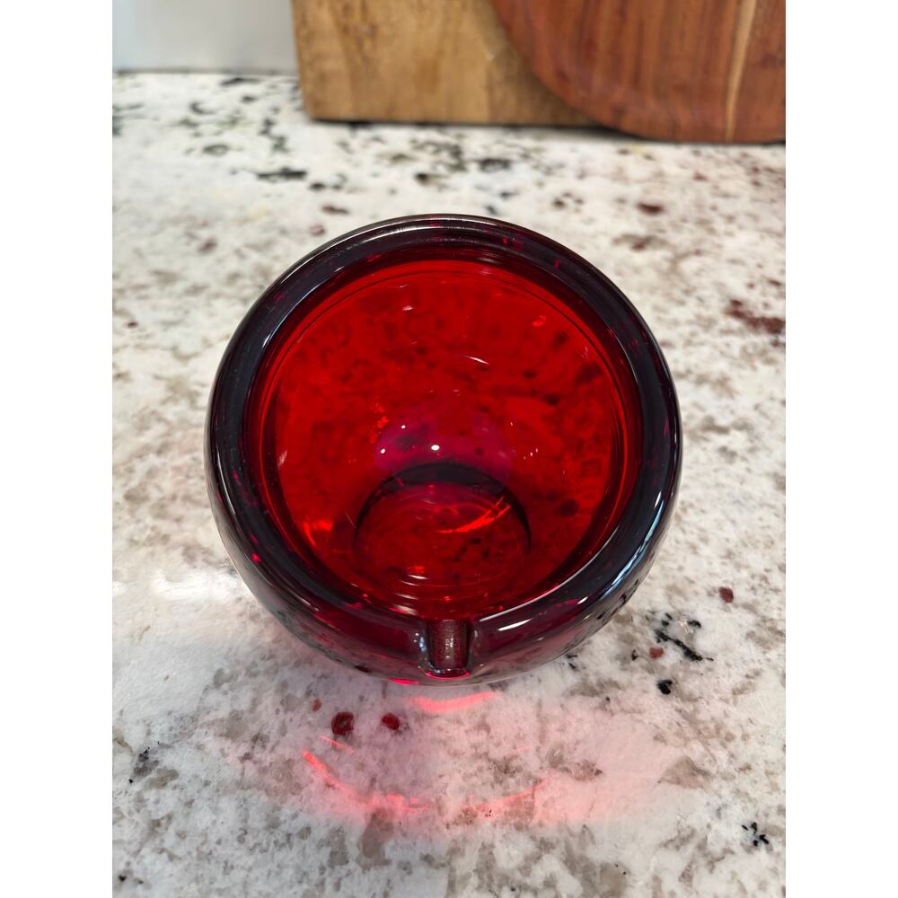 Vintage Ruby Red Glass Orb Ashtray - Small Mid-Century Modern MCM